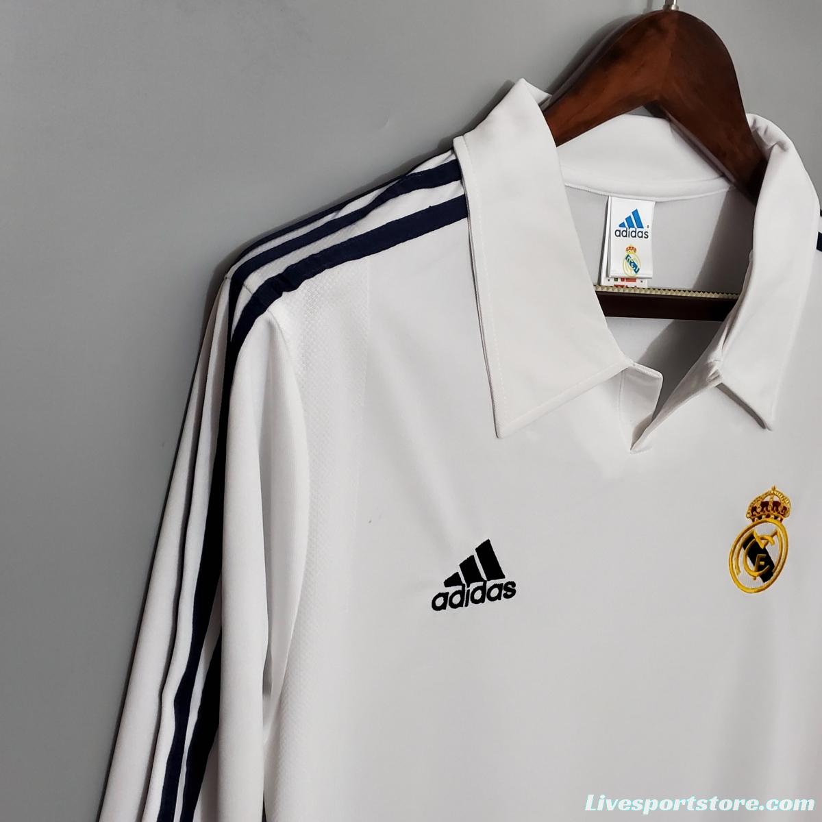 Retro Long Sleeve 01/02 Real Madrid Home Champion league Jersey (No Sponsor)