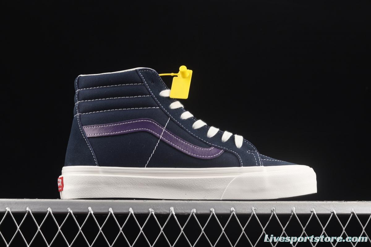 Vans Sk8-Hi vintage navy blue color matching high-top classic canvas skateboard shoes VN0A4BVB20T