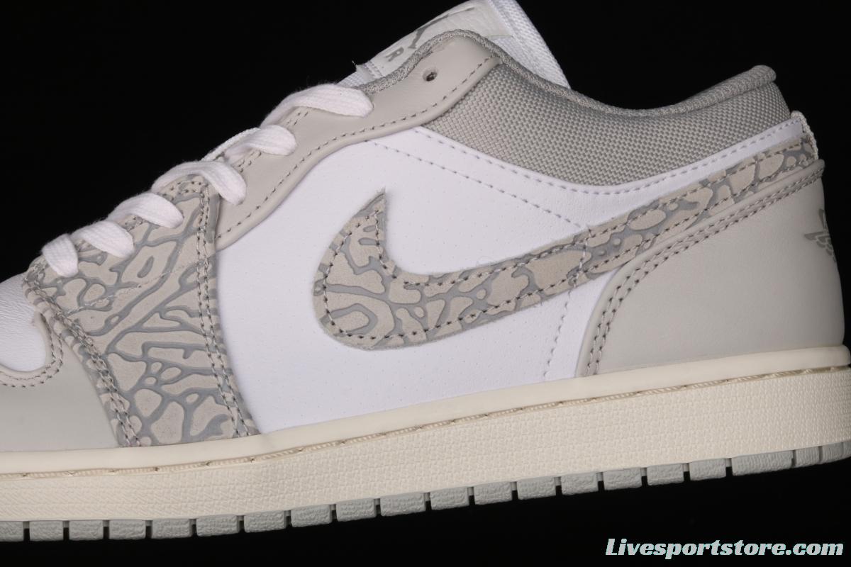 Air Jordan 1 Low Prm Elephant Print low side white ash explosion crack DH4269-100