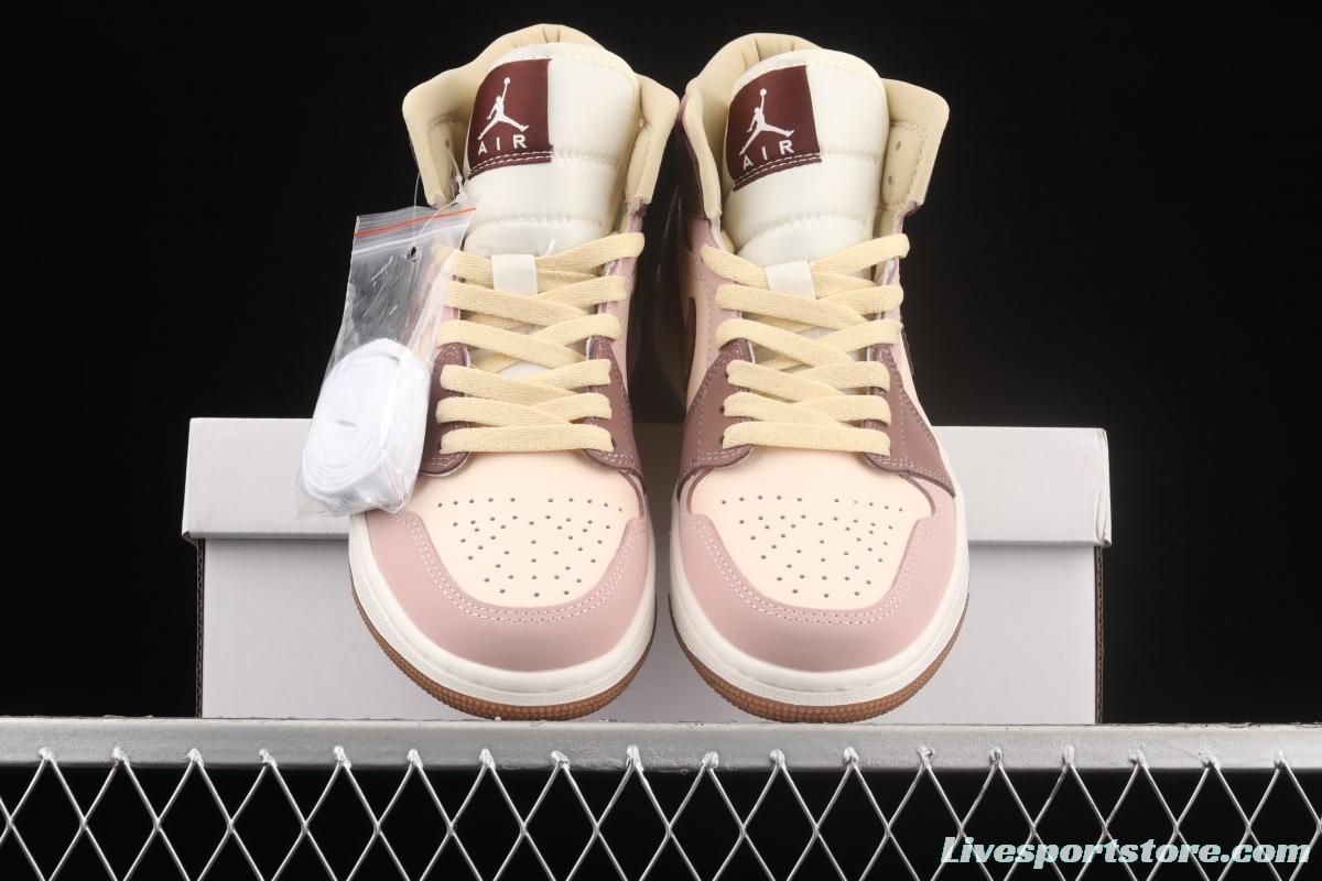 Air Jordan 1 Mid cigarette ash purple red bean Zhongbang basketball shoes DO7440-821