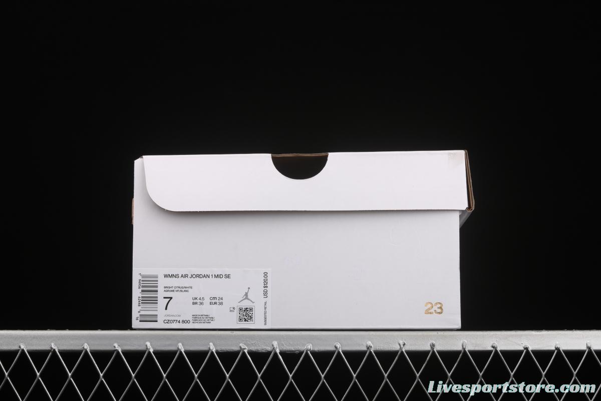 Air Jordan 1 Mid White Orange Zhongbang Basketball shoes CZ0774-800