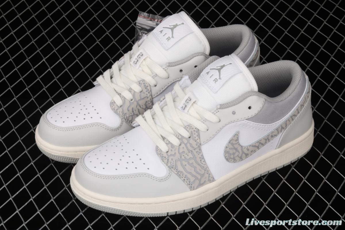 Air Jordan 1 Low Prm Elephant Print low side white ash explosion crack DH4269-100