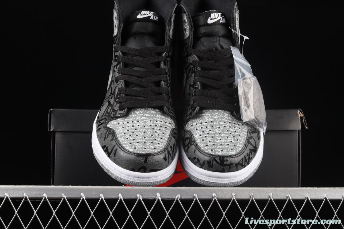 Air Jordan 1 High OG Rebellionaire black gray prohibited to wear Rebel high-top basketball shoes 555088-036