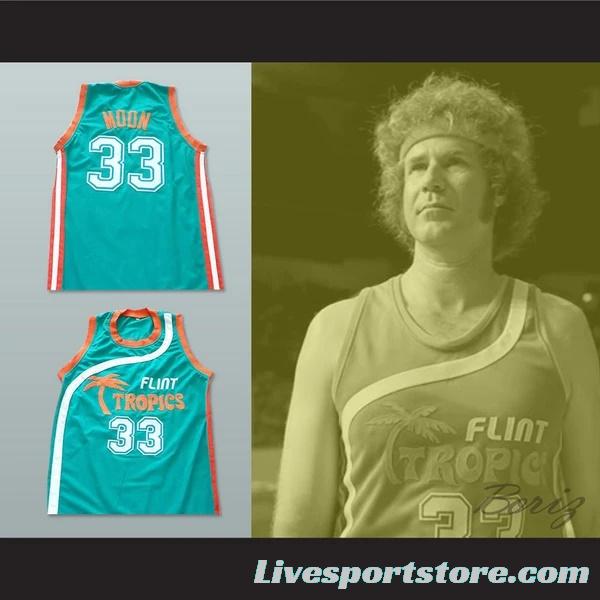 Flint Tropics 33 Jackie Moon Teal Basketball Jersey Semi Pro Team New