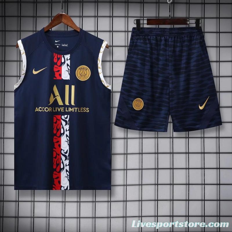 22/23PSG Royal Blue Golden Shield Pre-match Training Jersey Vest