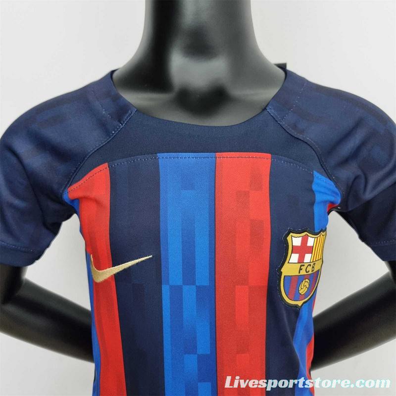 22-23 Barcelona Home Kids Kit Soccer Jersey