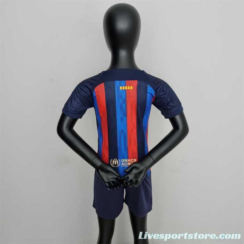 22-23 Barcelona Home Kids Kit Soccer Jersey