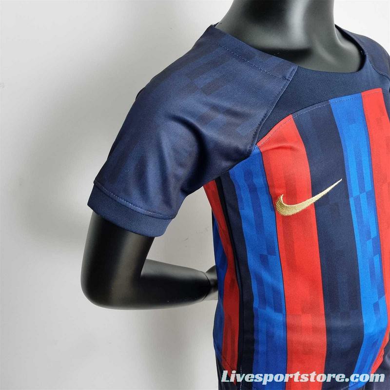 22-23 Barcelona Home Kids Kit Soccer Jersey