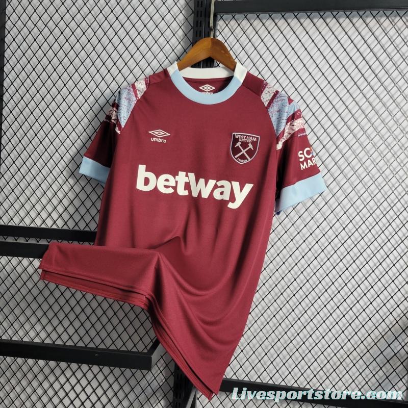 22/23 West Ham Home Soccer Jersey