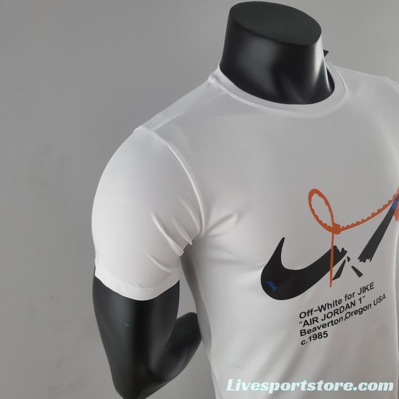 2022 NBA Offwhite Jordan 1 T-Shirts White #K000225