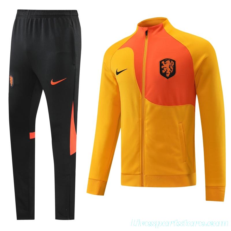 2022 Netherlands Yellow Full Zipper Tracksuit