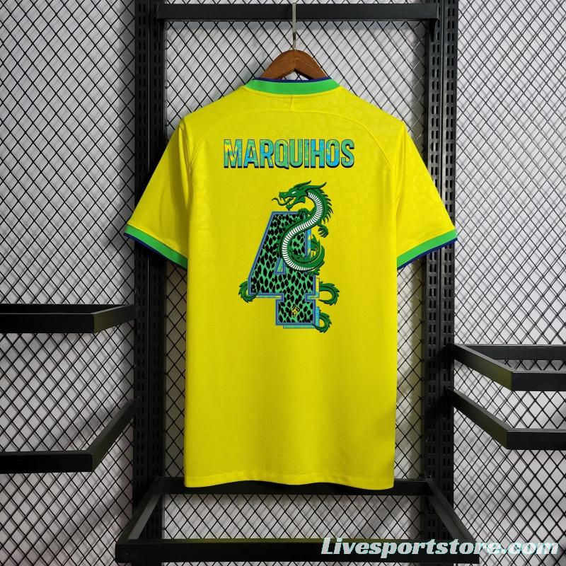 2022 Brazil Home National Team World Cup Soccer Jersey With Special Dragon Namesets