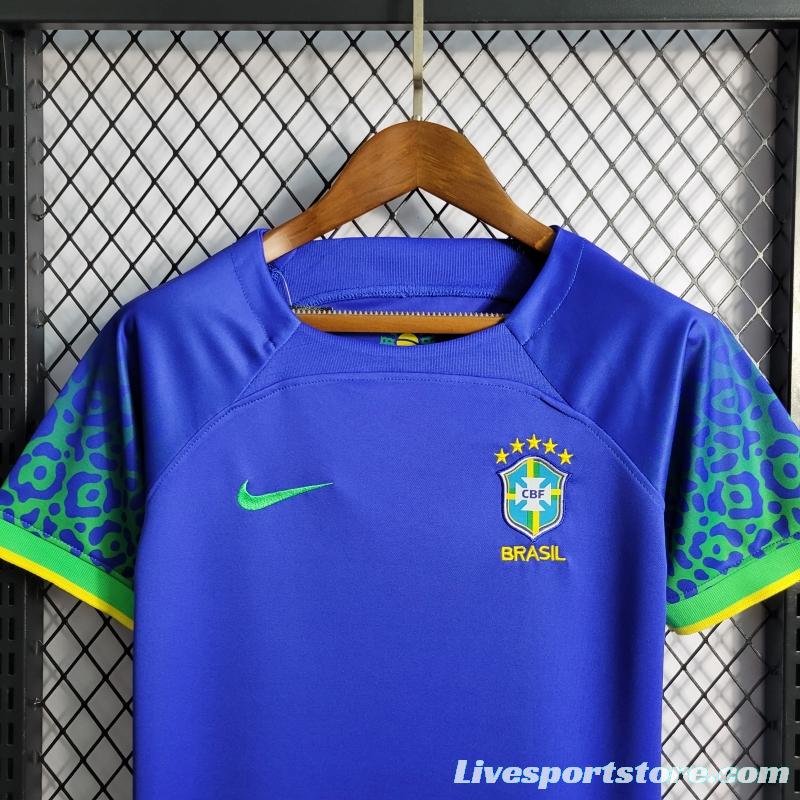 2022 Brazil Away Kids Size 16-28 Soccer Jersey