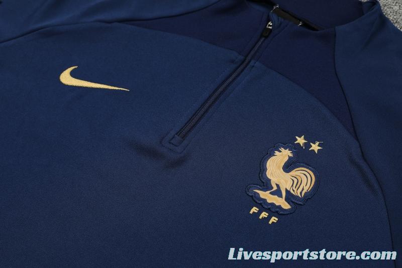 2022 France Navy Half Zipper Tracksuit Half Zipper Tracksuit