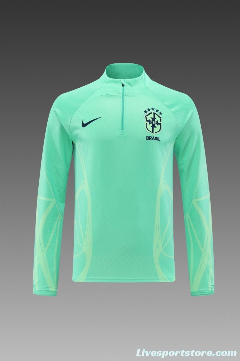 2022 Brazil Green Half Zipper Tracksuit