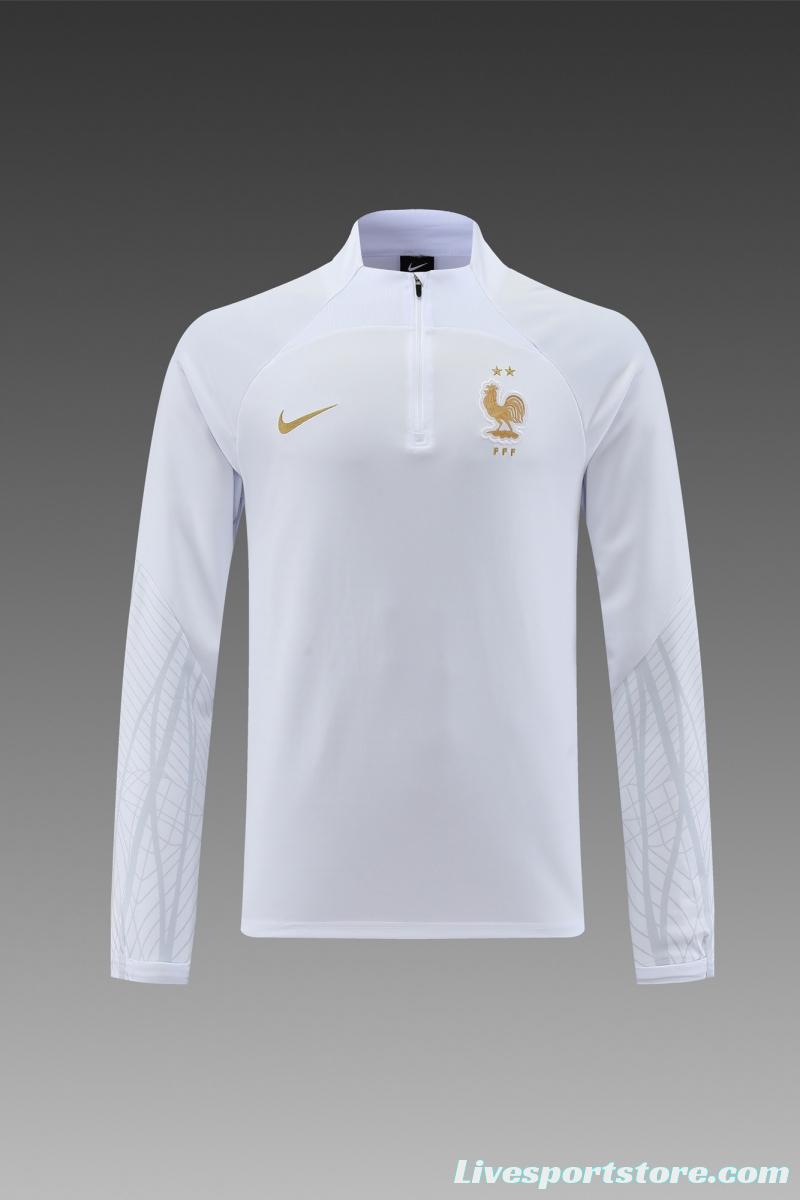 2022 France White Half Zipper Tracksuit