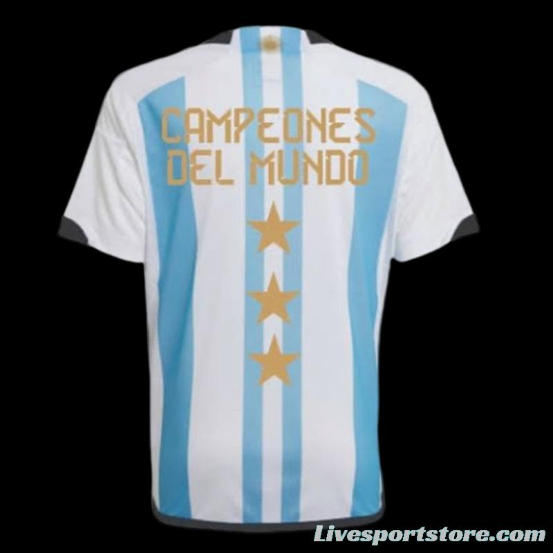 3 Stars 2022 Argentina Home Jersey CAMPEONES DEL MUNDO Printing