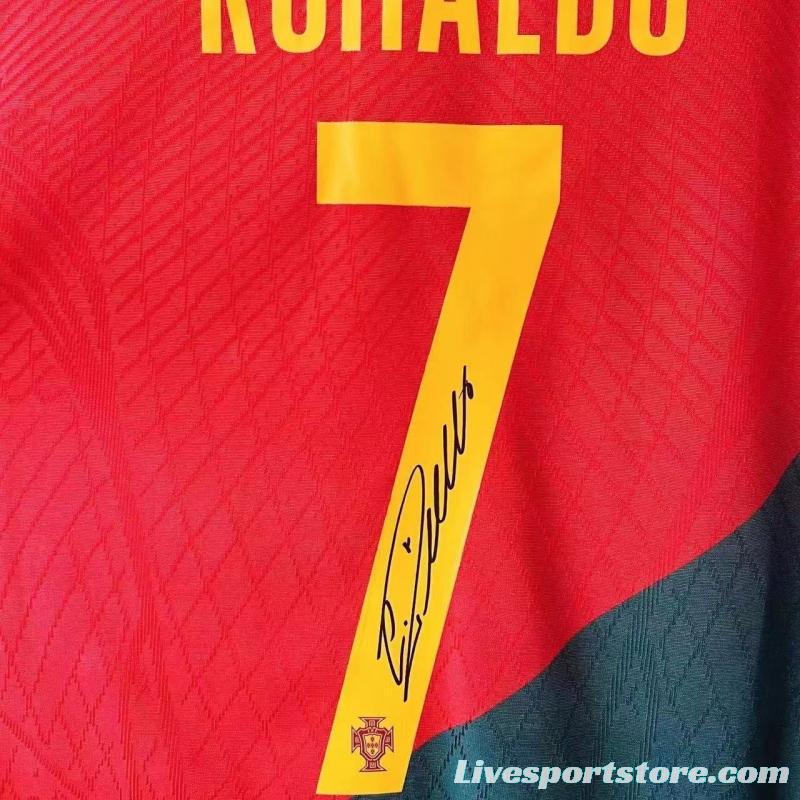 2022 Portugal Home #7 Cristiano Ronaldo Signed Signature CR7 Jersey