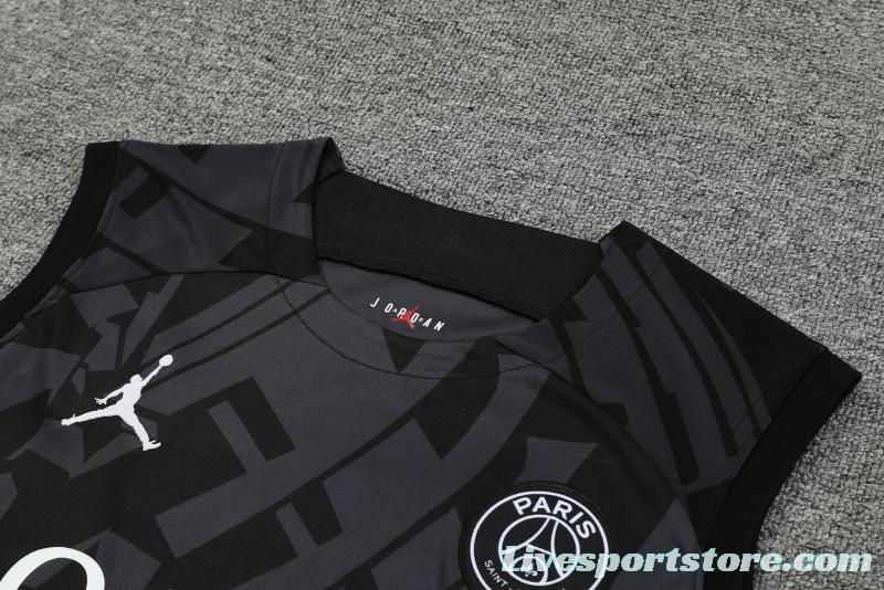 23-24 PSG Black Pattern Vest Jersey+Shorts