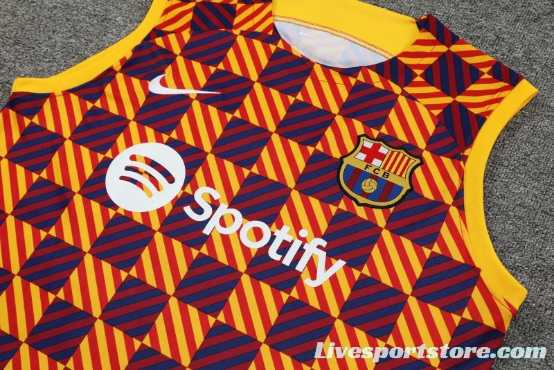 23-24 Barcelona Special Orange Grid Vest Jersey+Shorts