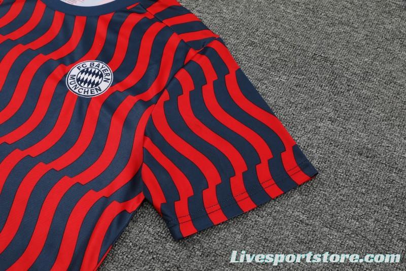 23-24 Bayern Munich Red/Blue Stripe Short Sleeve+Shorts