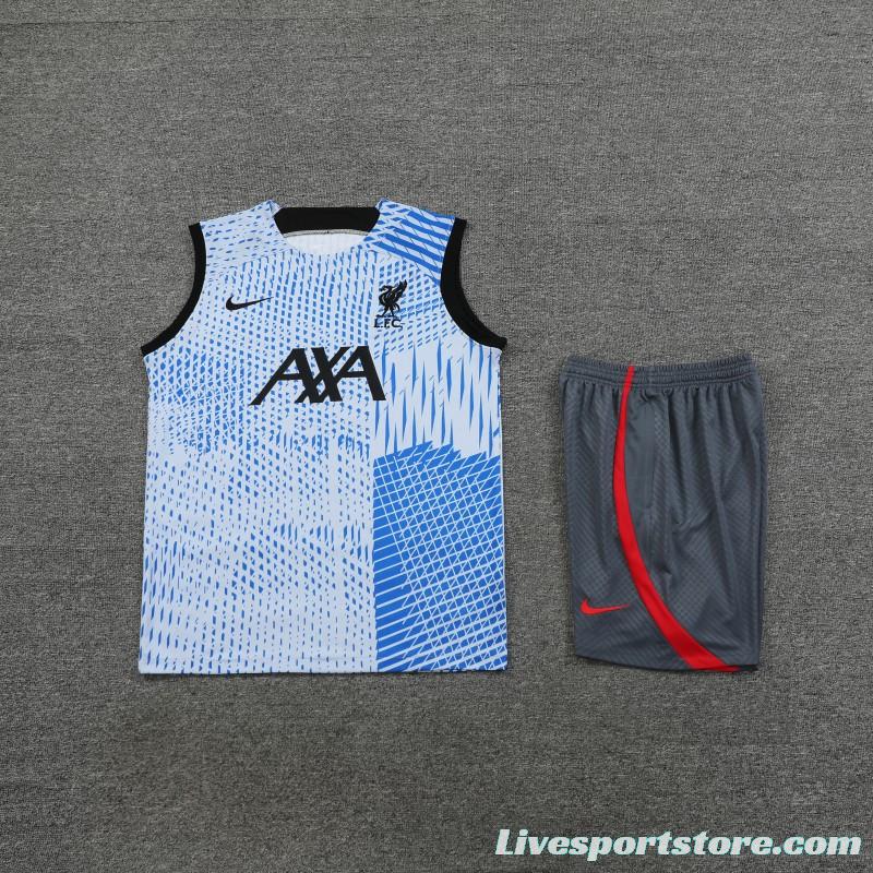 23-24 Liverpool Blue White Grid Vest Jersey+Shorts