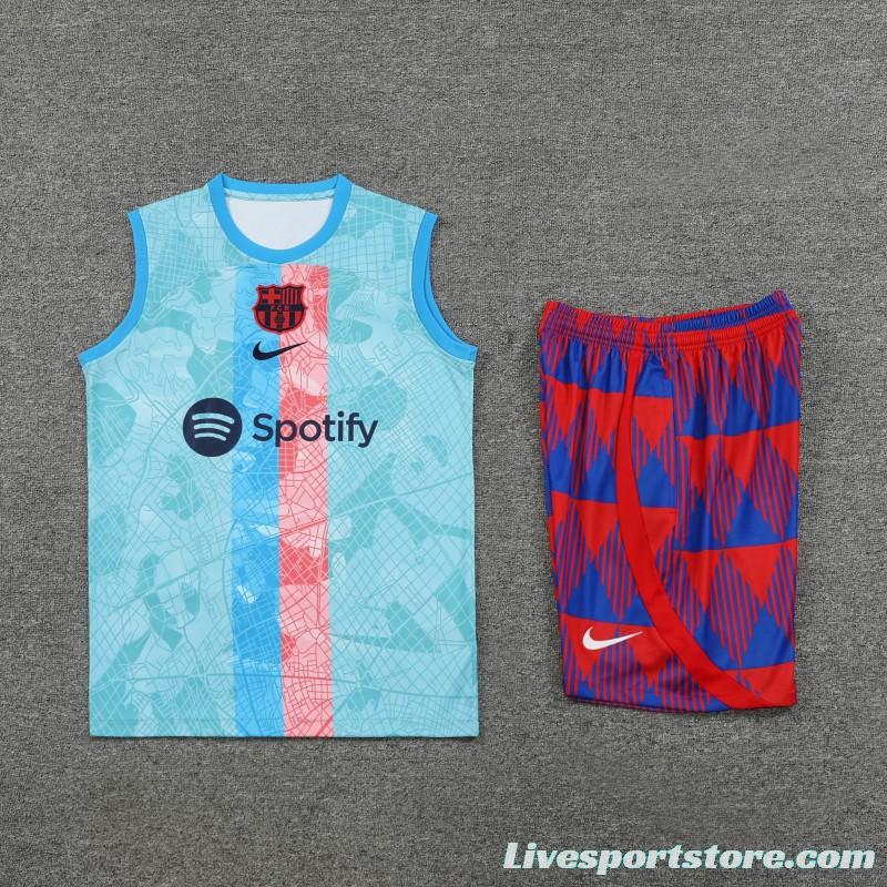 23-24  Barcelona Sky Blue Vest Jersey+Shorts