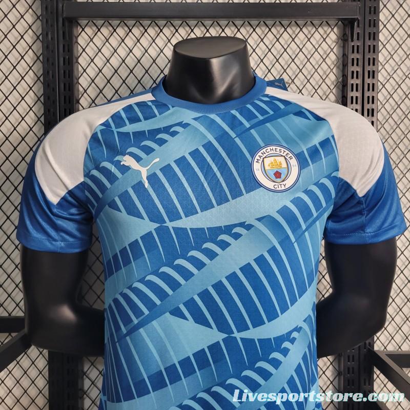 Player Version 23-24 Manchester City Pre Match Blue Jersey