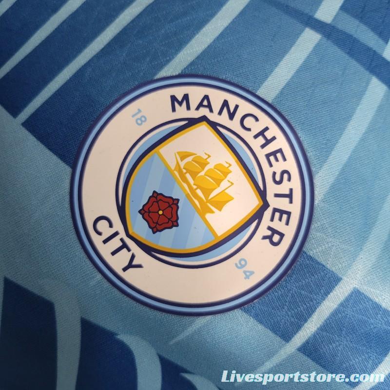 Player Version 23-24 Manchester City Pre Match Blue Jersey