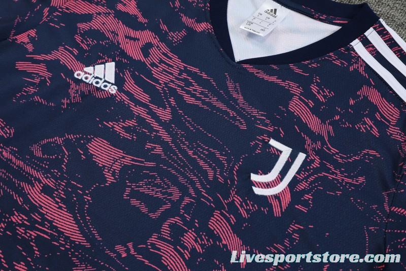 23 24 Juventus Red Navy Stripe Short Sleeve+Shorts