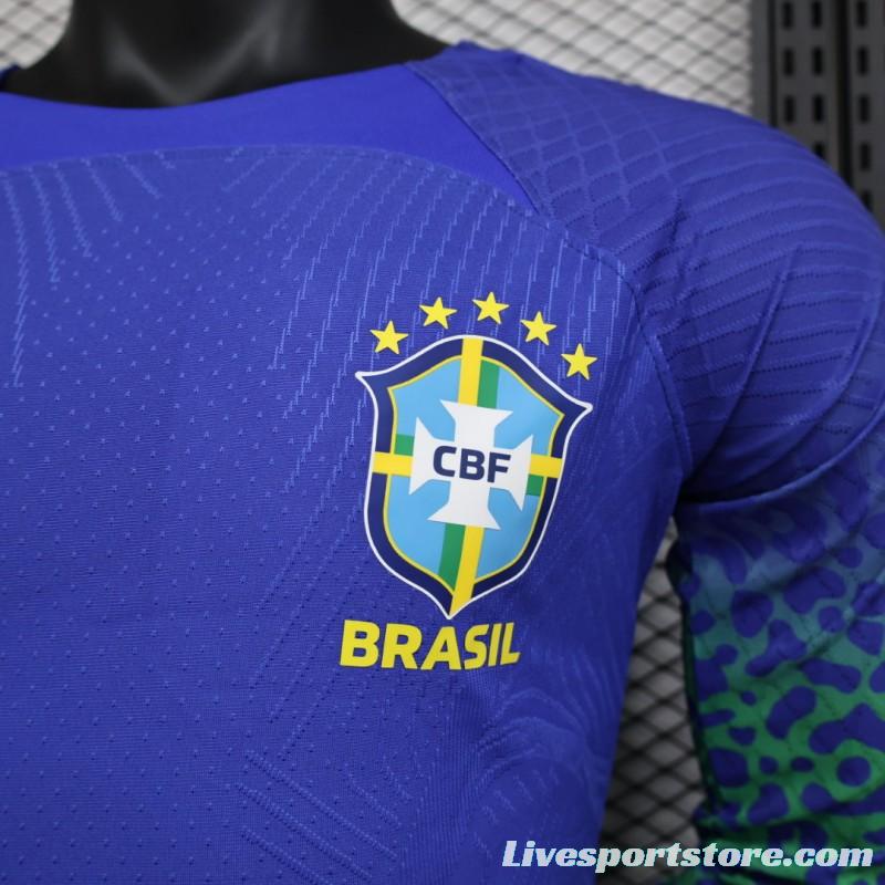 Player Version 2022 Brazil Away Blue Long Sleeve Jersey