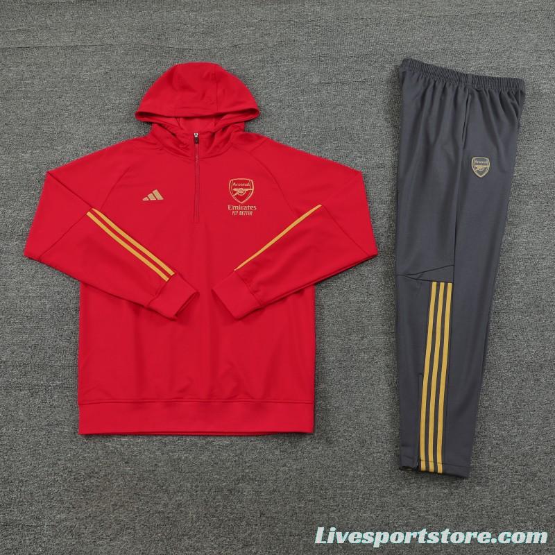 23/24 Arsenal Red Hoodie Half Zipper Jacket+ Pants