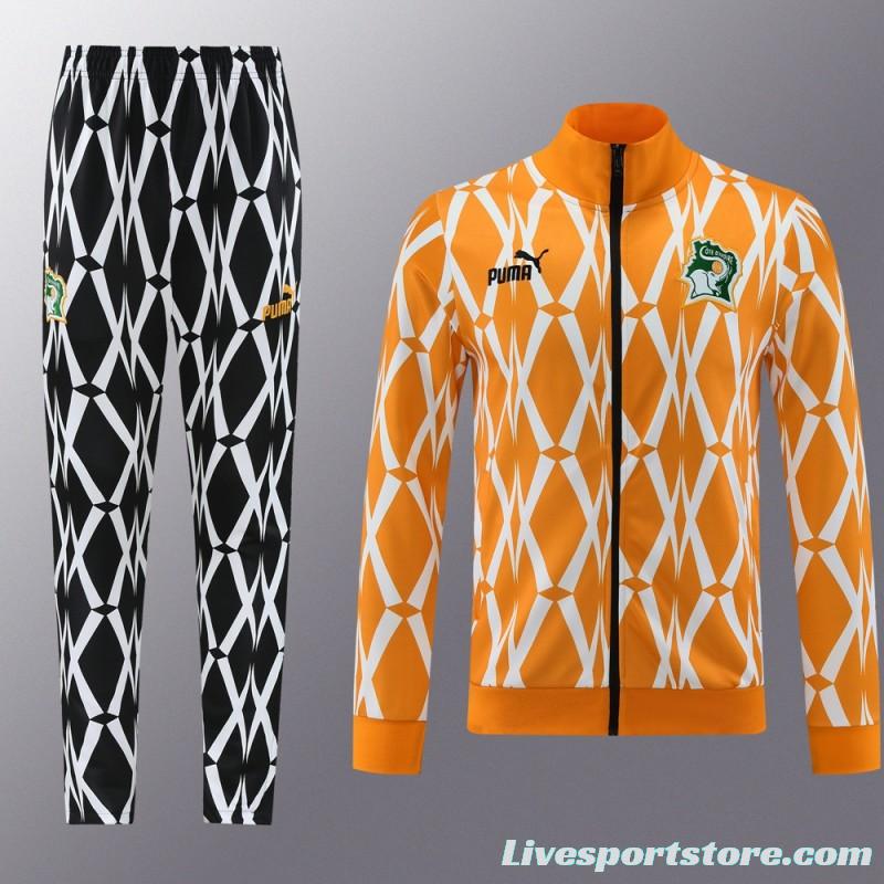 2024 Ivory Coast Orange Full Zipper Jacket+Pants