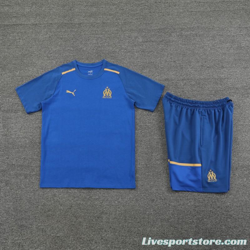 23/24 Olympique Marseille Blue Cotton Short Sleeve Jersey+Shorts