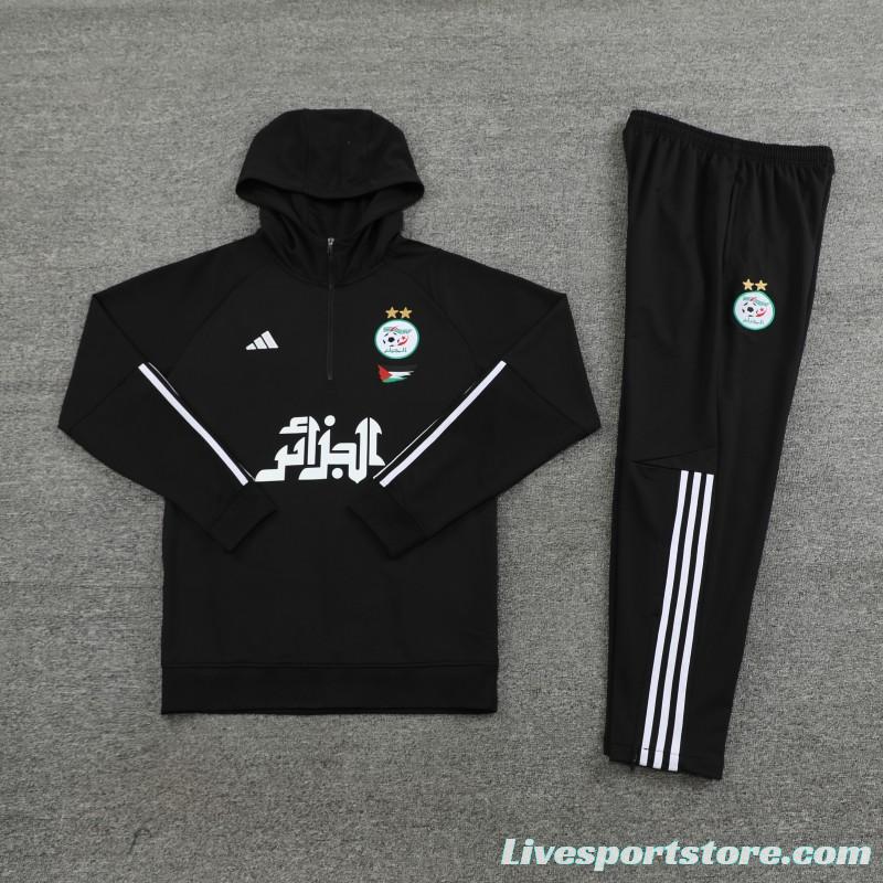 2024 Algeria Black Hoodie  Full Zipper Hoodie Jacket+Pants