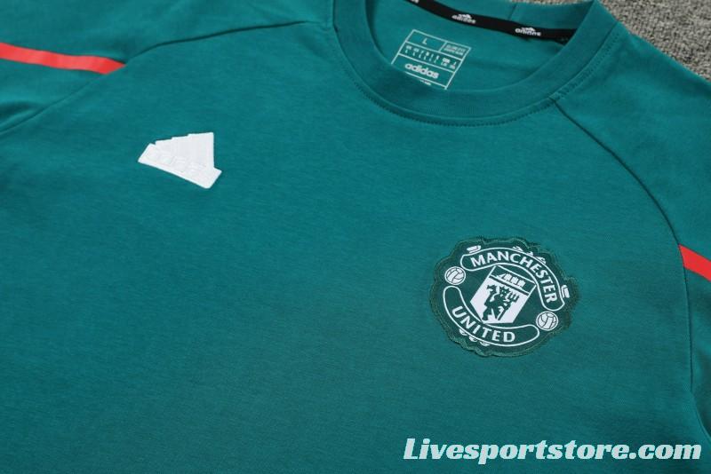 23/24 Manchester United Green Cotton Short Sleeve Jersey+Shorts