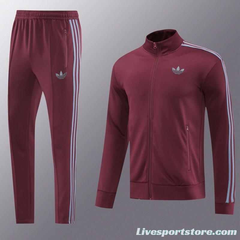 24/25 Adidas Original Wine Full Zipper Jacket +Long Pants