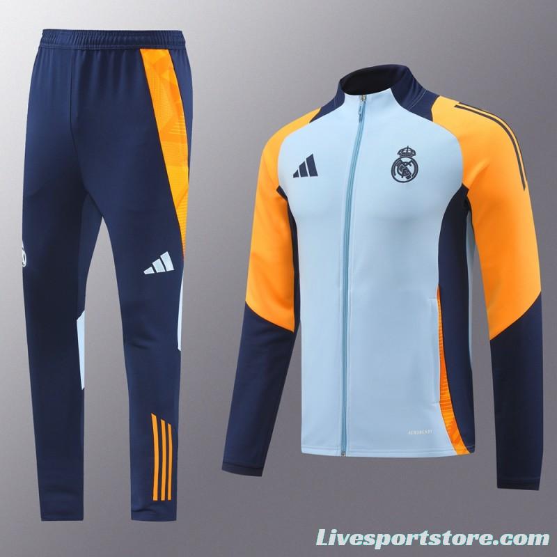 24/25 Real Madrid Light Blue/Yellow Full Zipper Jacket +Long Pants