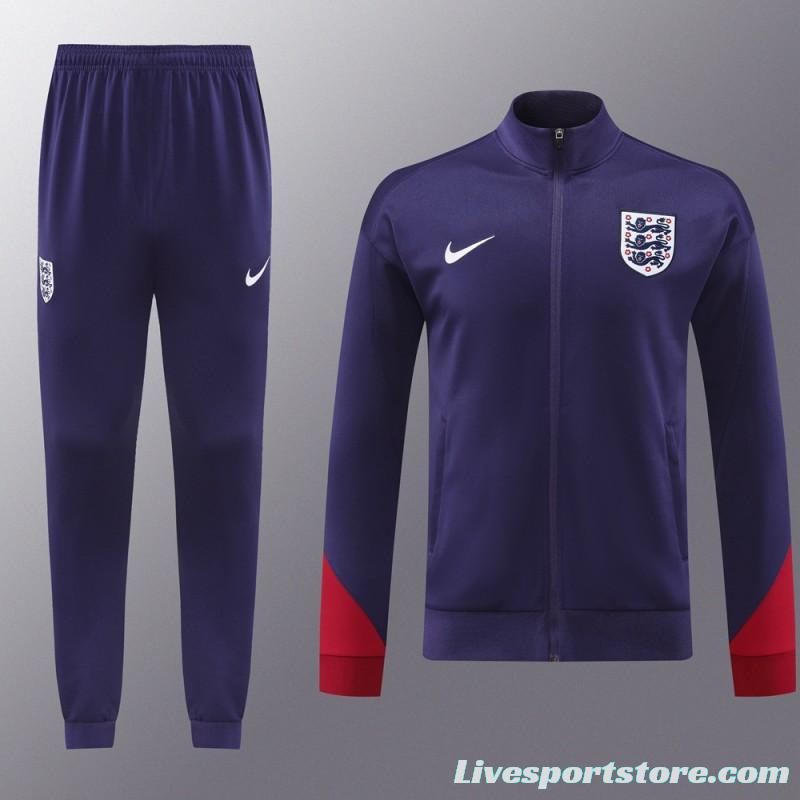 2024 England Navy Full Zipper Jacket +Long Pants