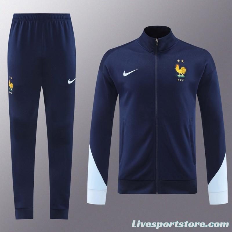 2024 France Navy Full Zipper Jacket +Long Pants