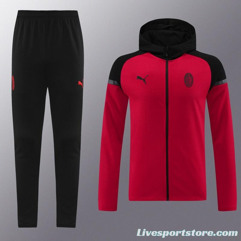 24/25 AC Milan Red/Black Hoodie Full Zipper Jacket +Long Pants