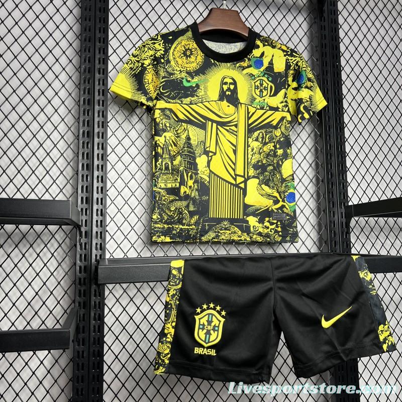 2024 Kids Brazil Christ The Redeemer Yellow Special Jersey