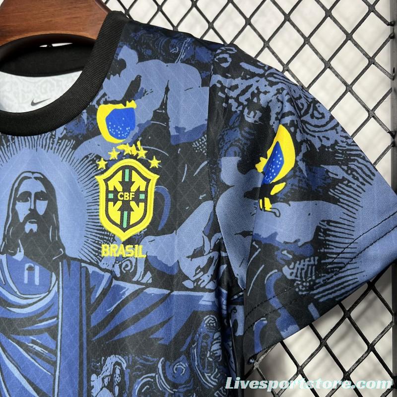 2024 Kids Brazil Christ The Redeemer Dark Blue Special Jersey