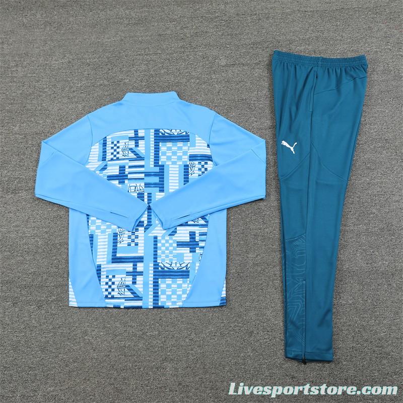 24/25 Olympique Marseille Blue Camouflage Half Zipper Jacket+Long Pants