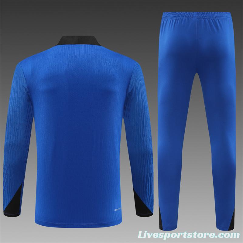 2024 South Korea Blue Half Zipper Jacket+Long Pants