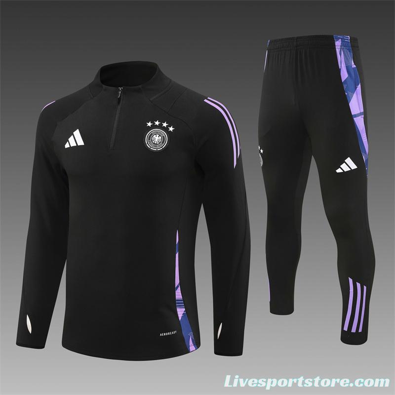 2024 Germany Black Half Zipper Jacket+Long Pants