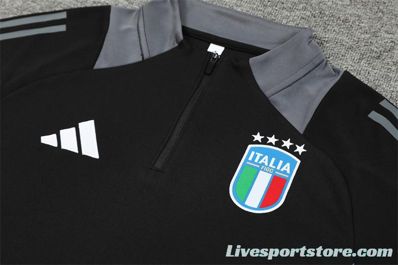 2024 Italy Black Half Zipper Jacket+Long Pants