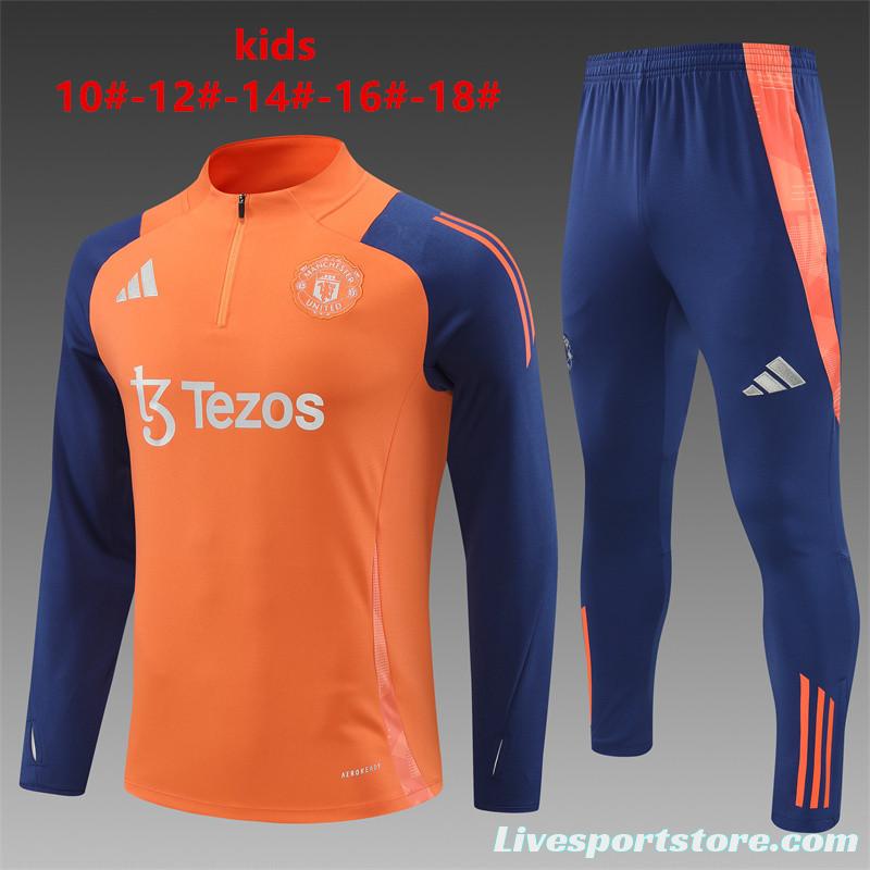 24/25 Kids Manchester United Orange Half Zipper Jacket+Long Pants