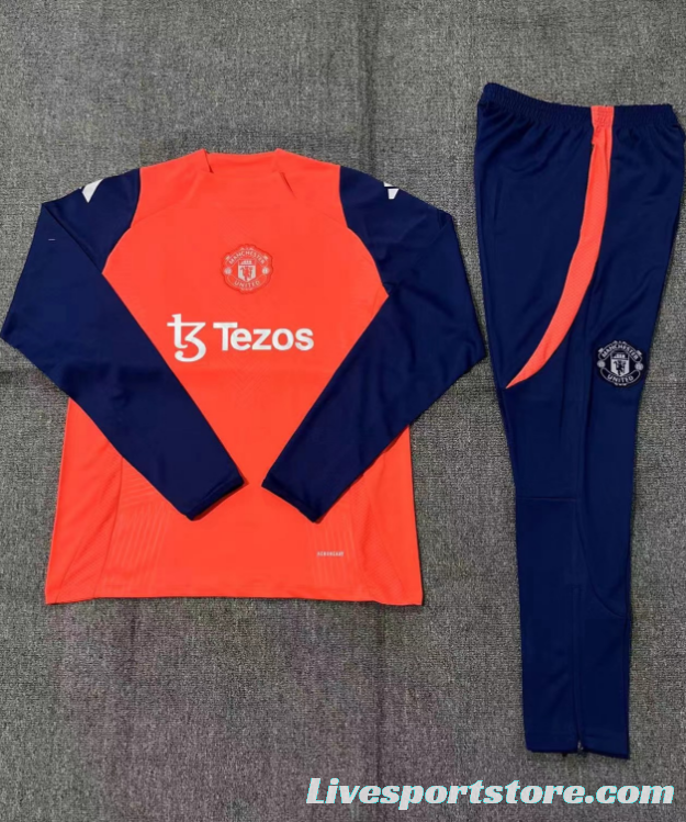 24/25 Kids Manchester United Orange/Navy Half Zipper Jacket+Long Pants