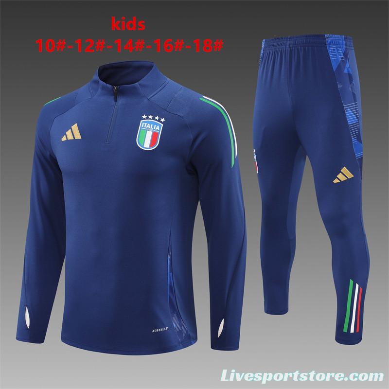 2024 Kids Italy Navy Half Zipper Jacket+Long Pants